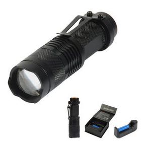 Custom 3 Piece Set Zoom Focus Tactical 14500 Rechargeable Led Flashlight, 3 5/8" L x 1" W x 13/16" H