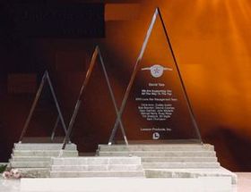 Custom Pyramid/ Triangle Jade Glass Award w/ Marble Base (8")