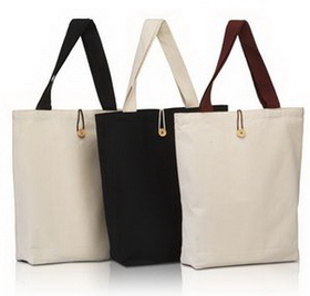 Custom Canvas Tote with Contrasting Handles and Front Button, 15" W x 16" H x 3" D