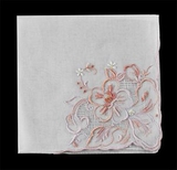 Blank 100 percent Fine Cotton Ladies Hankies w/Pastel Flower Embroidery