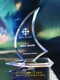 Custom Sailboat Award optical crystal award trophy., 10.25" L x 8" W x 3.375" H