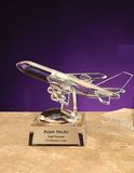 Custom Optical Crystal 747 Jet Airplane Award w/ Marble Base (12