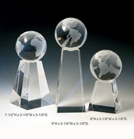 Custom World Tower Optical Crystal Award Trophy., 7.5" L x 3.125" W x 3.125" H