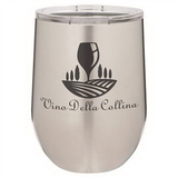 Custom 12 oz. Polar Camel Stemless Wine Glass with Clear Lid - Stainless Steel, 3 1/2