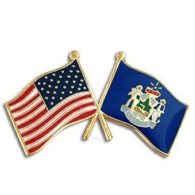 Blank Maine & Usa Crossed Flag Pin, 1 1/8" W