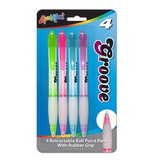 Custom 4 Pack Groove Retractable Ball Point Pen with Rubber Grip
