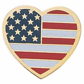 Blank Military Award Lapel Pins (American Flag Heart), 5/8" W