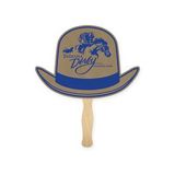 Fan - Derby Hat Shape Recycled Single Paper Hand Fan - Wood Stick Handle