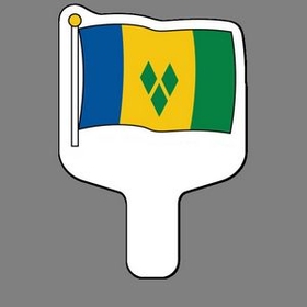 Custom Hand Held Fan W/ Full Color Flag Of Saint Vincent & The Grenadines, 7 1/2" W x 11" H