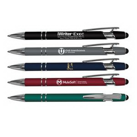 Custom iWriter Exec Pen & Stylus - Blue Writing Ink, 5 21/32" L