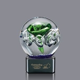 Custom Aquarius Small Hand Blown Art Glass Award w/ Black Base, 5 1/2
