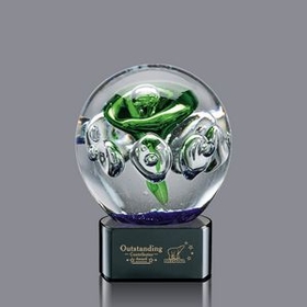 Custom Aquarius Small Hand Blown Art Glass Award w/ Black Base, 5 1/2" H x 4" W x 4" D