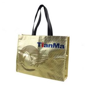 Custom Gold Laminated Non-woven Tote bag, 15 7/10" L x 12 3/5" W x 3" H