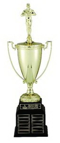 Custom Perpetual Gold Cup Trophy w/Black Wood Base & 48 Name Plates (28")