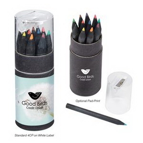 Custom Blackwood 12-Piece Colored Pencil Set In Tube With Sharpener, 4 1/8" W x 1 3/8" H