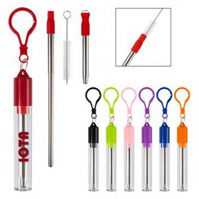 Custom Collapsible Stainless Steel Straw Kit, 4" H