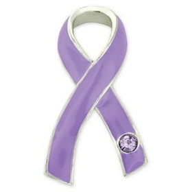 Blank Lavender Ribbon with Stone Pin, 1 1/4" H x 3/4" W