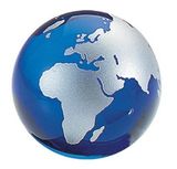 Custom Blue/ Silver Glass Globe Paperweight