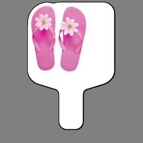 Custom Hand Held Fan W/ Full Color Pink Flip Flops, 7 1/2" W x 11" H