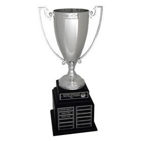 Custom Perpetual Silver Cup Trophy w/Black Wood Base & 48 Name Plates (20 1/2")