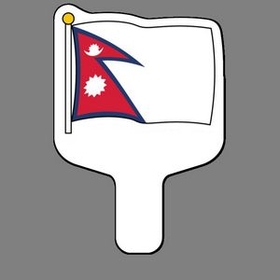 Custom Hand Held Fan W/ Full Color Flag of Nepal, 7 1/2" W x 11" H