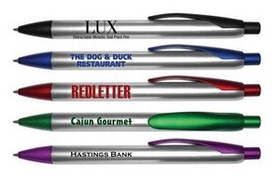 Custom Lux Retractable Ball Point Pen w/Silver Barrel & Colored Trim, 5 1/2" L