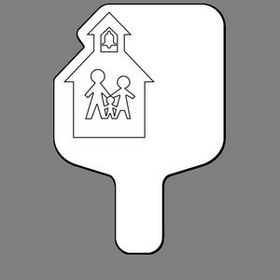 Custom Hand Held Fan W/ School House W/ Children (Outline), 7 1/2" W x 11" H