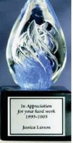 Custom Sky Blue Spiral Hand Blown Glass Award (4")
