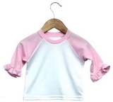 Custom The Laughing Giraffe® Baby White/Pink 3/4 Sleeve Raglan Baseball T-Shirt w/Ruffled Cuffs