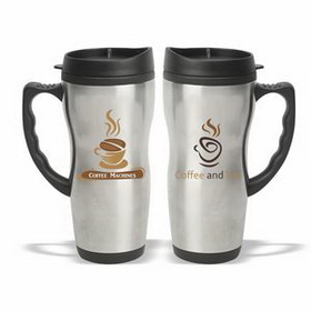 16 oz. Stainless Steel Travel Mug with Plastic Liner, Personalised Mug, Custom Mug, Advertising Mug, 7.75" H x 3.375" Diameter x 2.375" Diameter