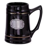 Custom Black Ceramic Beer Mug w/Pewter Casting (28 Oz.)