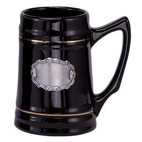 Custom Black Ceramic Beer Mug w/Pewter Casting (28 Oz.)