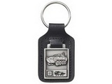 Custom E-Con-O Leather Large Rectangle Key Tag w/ Metal Medallion Key Fob
