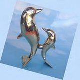 Custom Solid Brass Dancing Dolphin Family, 6.25