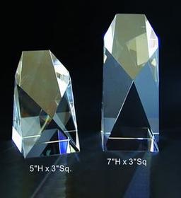 Custom Mission Tower optical crystal award trophy., 5" L x 3" Diameter