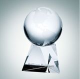 Custom World Globe Optical Crystal Award w/Triangle Base (3 5/8