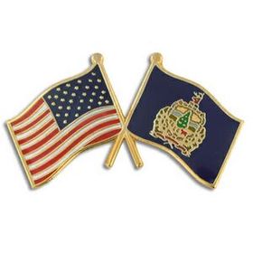 Blank Vermont & Usa Crossed Flag Pin, 1 1/8" W