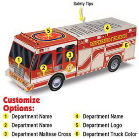 Custom Paper Rescue Fire Truck, 8.75" L x 2.375" W x 3" H
