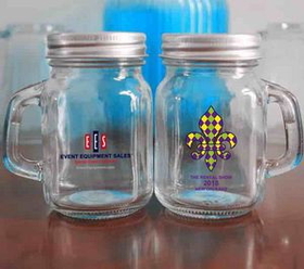 Custom 4.5 oz Mini clear Glass Mason jars, 3.5" H x 1.5" Diameter x 2" L