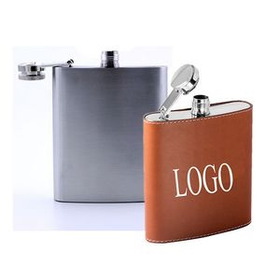 Custom 9 Oz. Leatherette Stainless Steel Flask, 3 2/8" L x 5 7/8" W