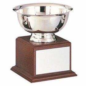 Custom Stainless Steel Revere Bowl Trophy w/ Walnut Finish Base (8"x9 1/4")