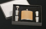 Custom Leaver Covered 6 Oz. Flask Gift Set W/ Black Box