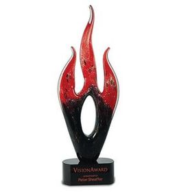 Custom Red/Black Flame Art Glass Award (16 1/4")