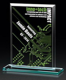 Custom Divergence Jade Glass Award, 10" W x 11 1/2" H x 3" D