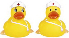 Custom Rubber Caring Nurse Duck, 3 1/2" L x 3 1/4" W x 3 1/2" H