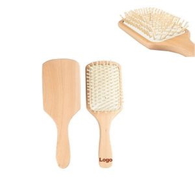 Custom Large Rectangle Natural Beech Wooden Handle Hair Brush Scalp Massage Hair Comb, 9 4/5" L x 3 2/5" W