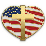 Custom Heart With Cross And Flag - Die Struck Patriotic Lapel Pins