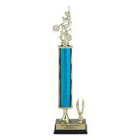 Custom 16" Fuchsia Pink Moonbeam Single Column Trophy w/Eagle Trim & Takes Figure