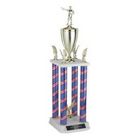 Custom Four-Column Stars & Stripes Trophy w/Cup & Eagle Trims (35")