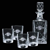 Custom 28 Oz. Cavanaugh Crystal Decanter & 4 Double Old Fashioned Glasses